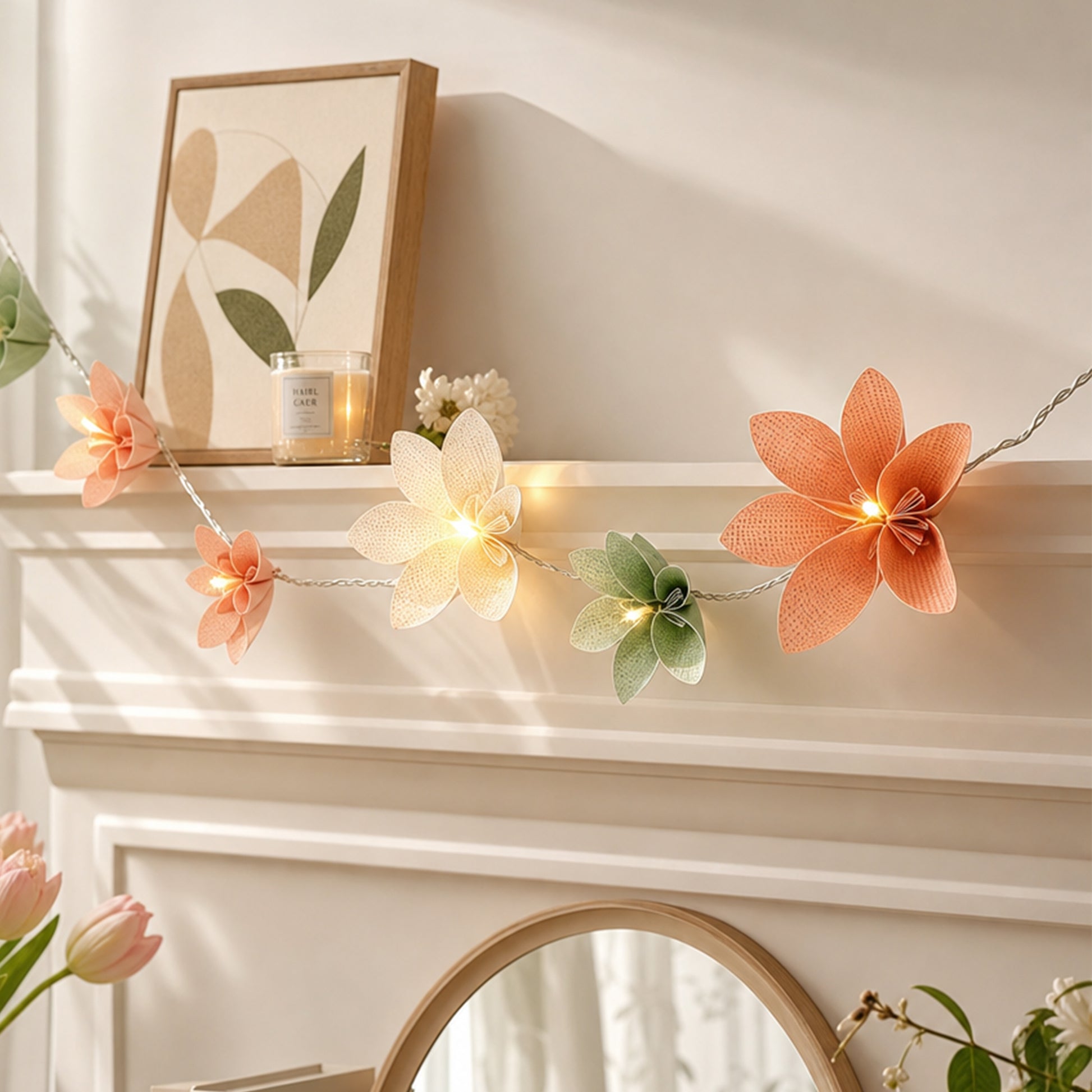 Multicolor Perforated Paper Flower String Lights showing its structure