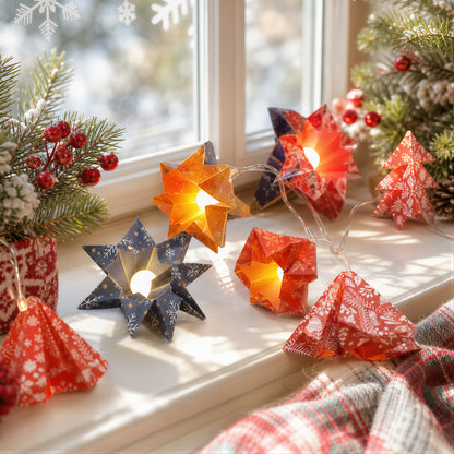 Printed Origami Paper Star String Lights showing its structure