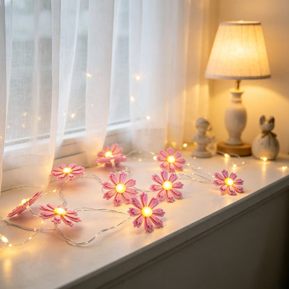Pink Felt Flower String Lights showing its structure and design details
