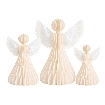 White Honeycomb Paper Angel Christmas Table Decoration Set
