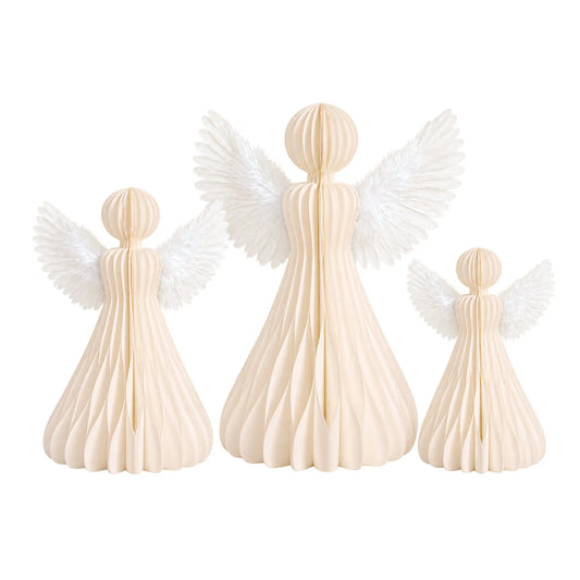 White Honeycomb Paper Angel Christmas Table Decoration Set