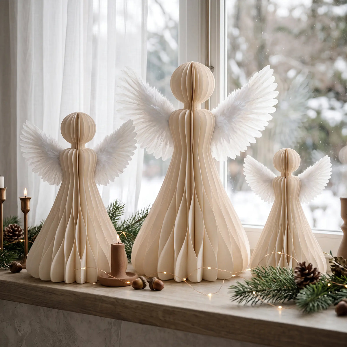 White Honeycomb Paper Angel Christmas Table Decoration Set