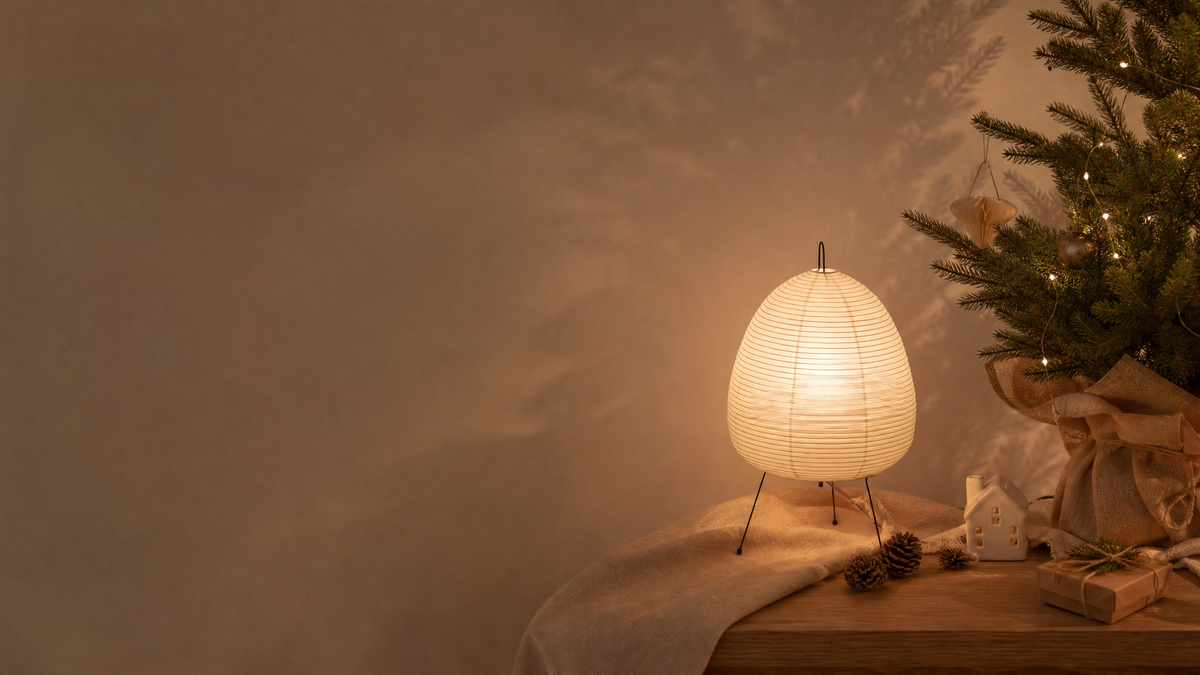 Custom rice paper lampshade creating warm ambient lighting