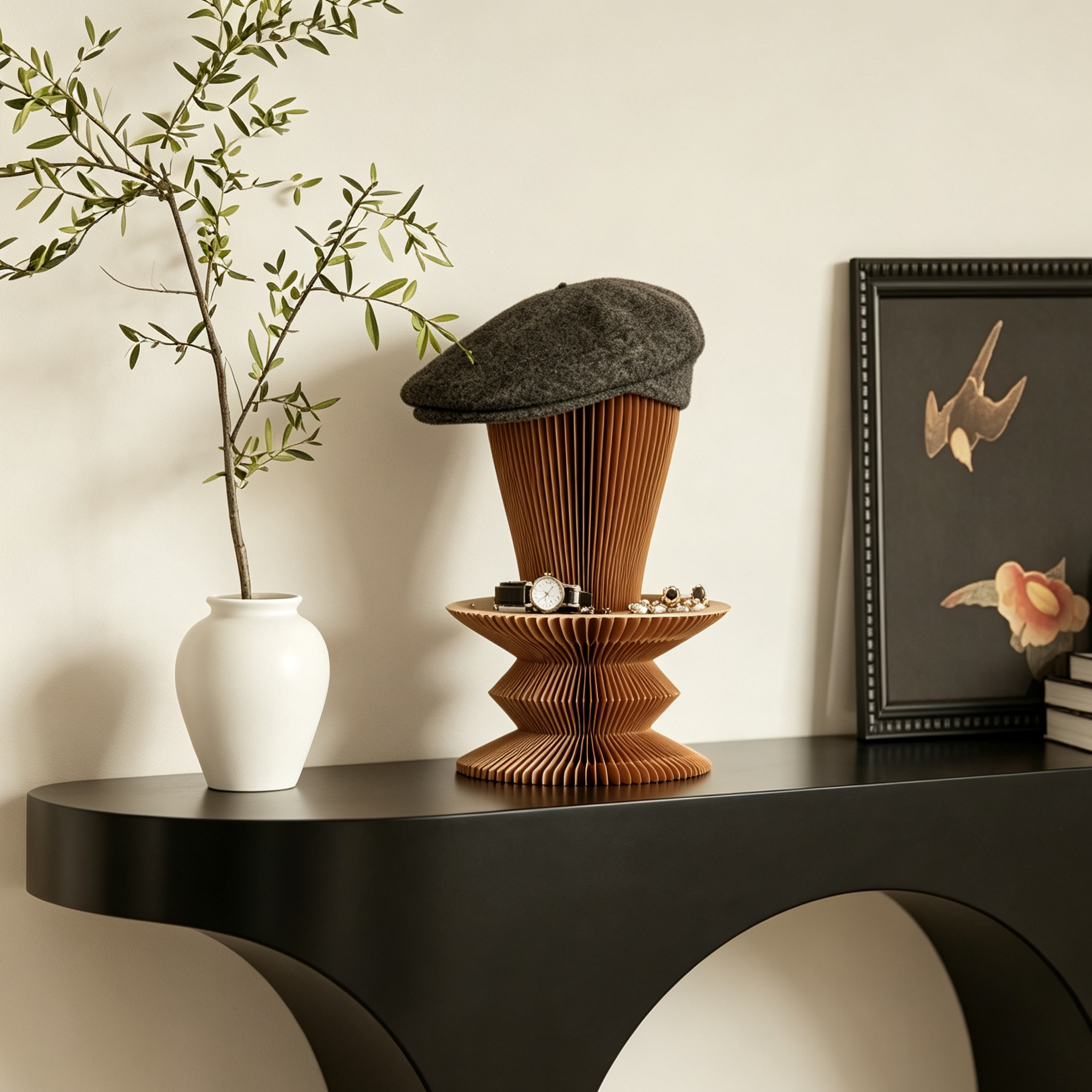 Honeycomb Paper Hat Display Stand showing its structure and design details