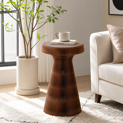 Folded Brown Honeycomb Paper Side Table for compact storage and shipping