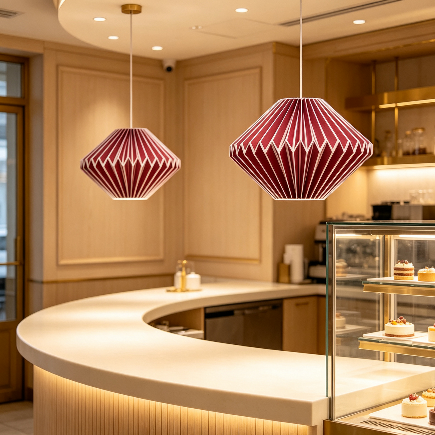 Burgundy Origami Pleated Diamond Paper Lampshade showing its structure