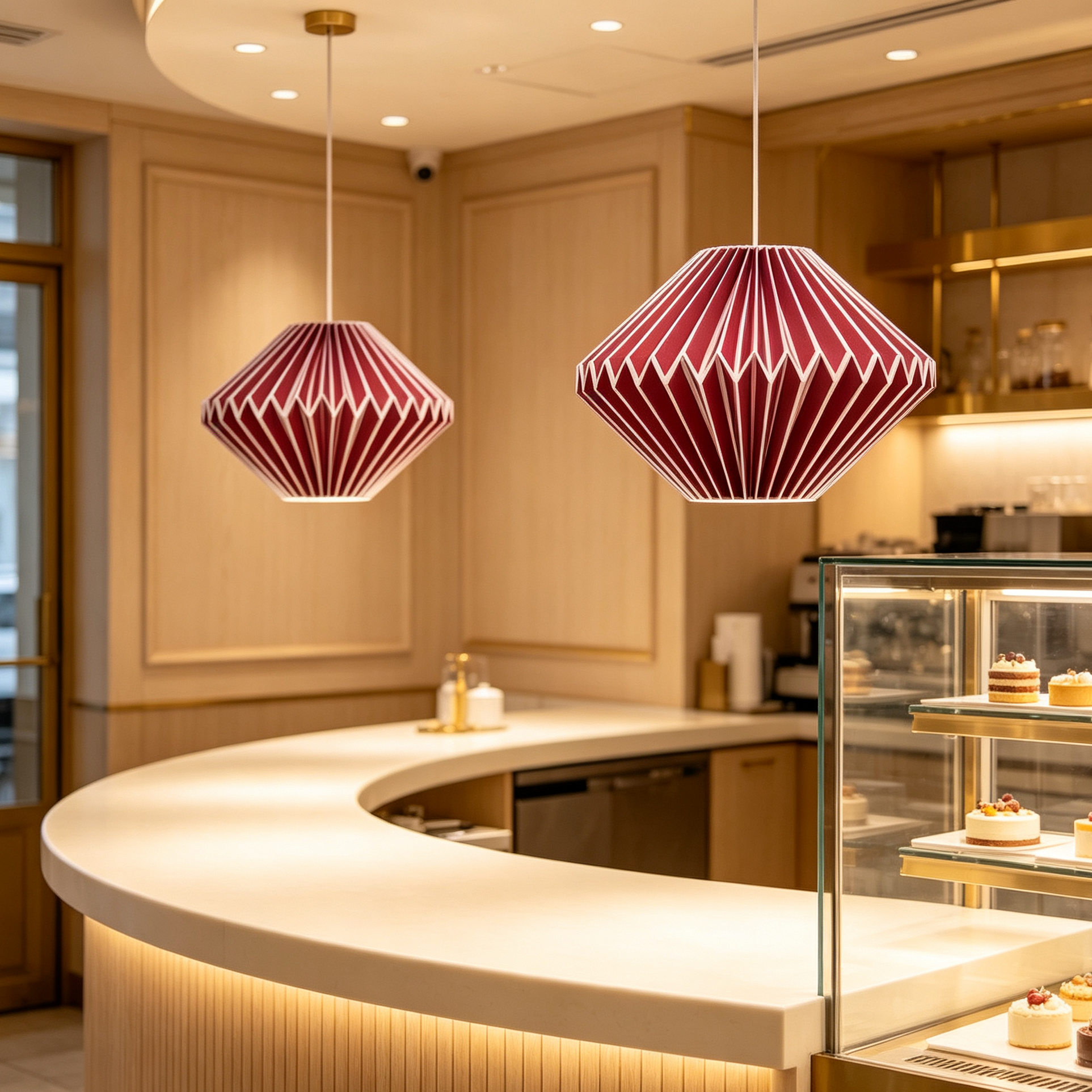 Burgundy Origami Pleated Diamond Paper Lampshade showing its structure