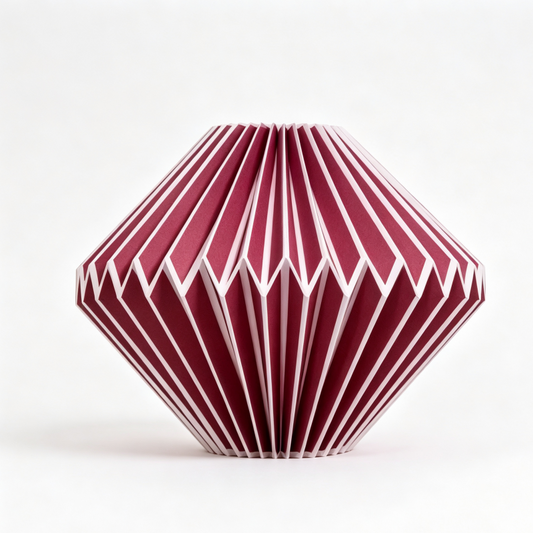 Burgundy Origami Pleated Diamond Paper Lampshade on a white background