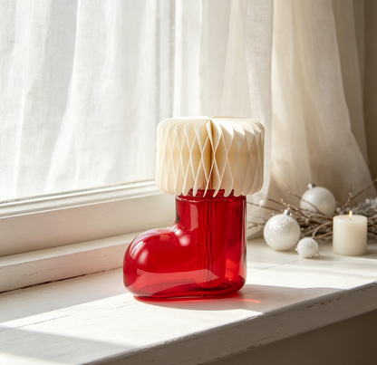 Folded Honeycomb Paper Fragrance Diffuser with Glass Vessel for compact storage and shipping