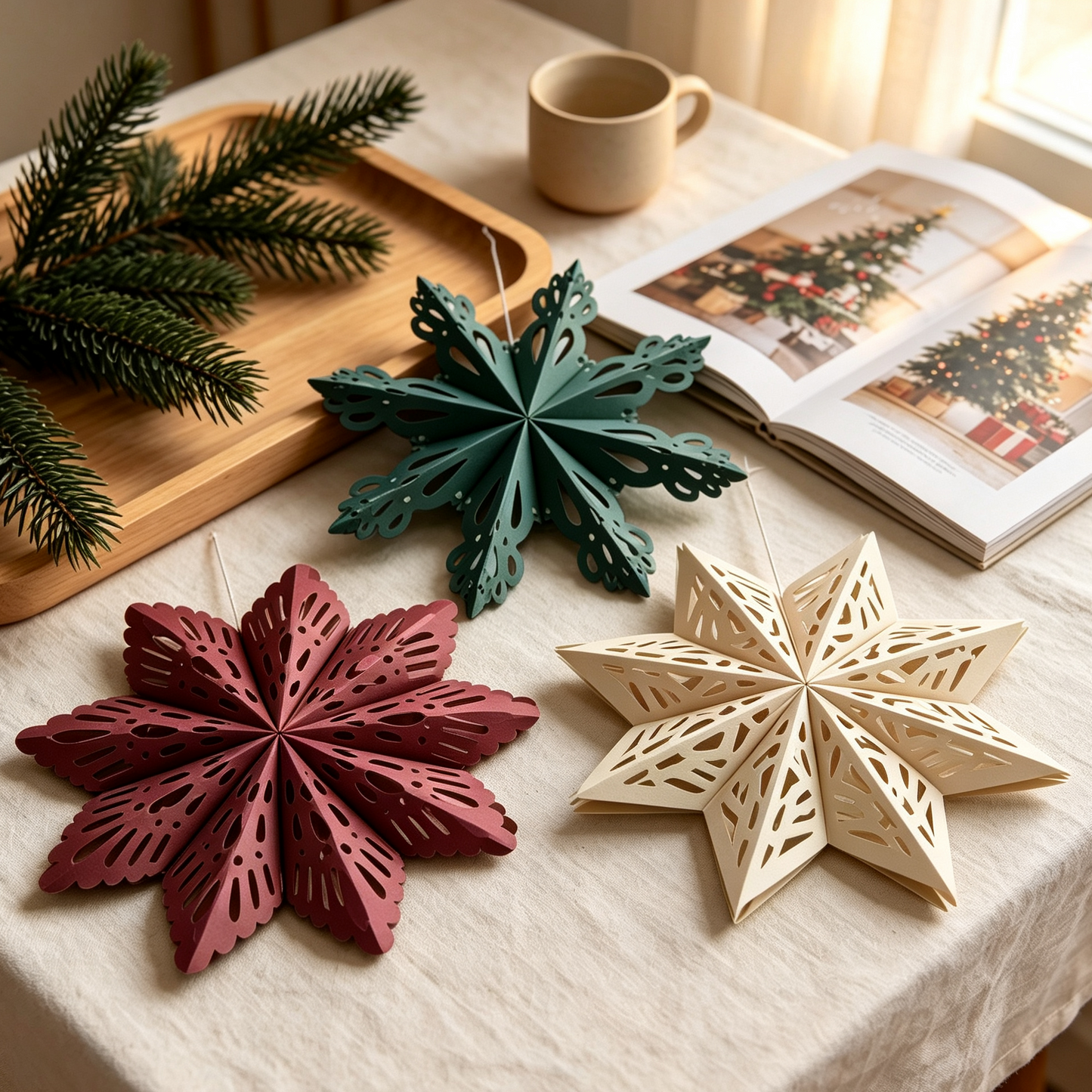 Foldable Paper Snowflake Christmas Ornament Set showing its structure