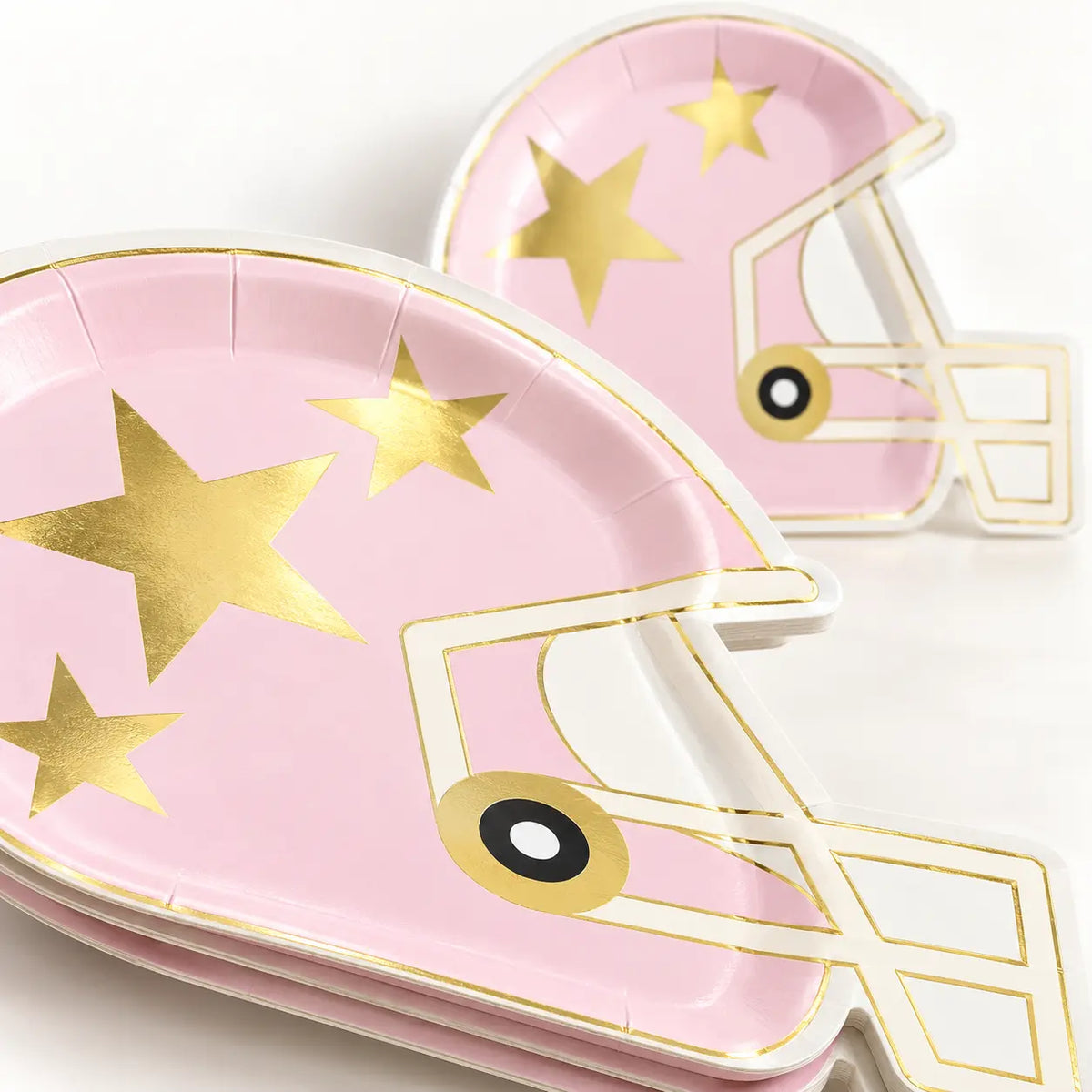 Pink American Football Helmet Paper Plates 8 Pack showing its structure