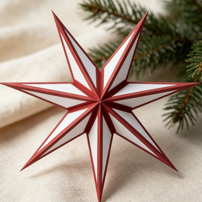 Seven-Point Paper Christmas Star Ornament on a white background