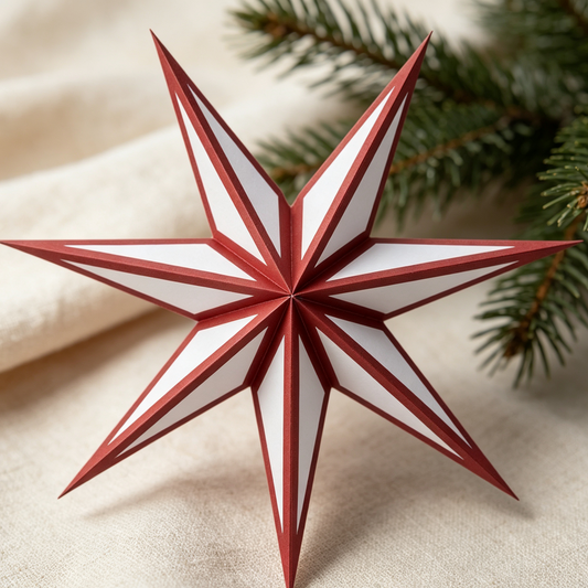 Seven-Point Paper Christmas Star Ornament on a white background