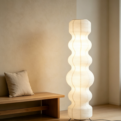 Tall Gourd-Shaped Rice Paper Floor Lamp in a modern living room