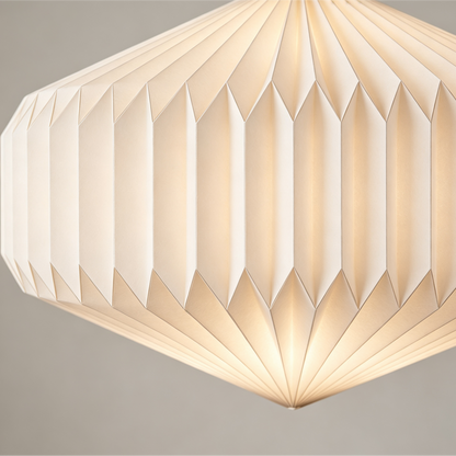 Folded Diamond Origami Pleated Paper Pendant Lamp for compact storage and shipping