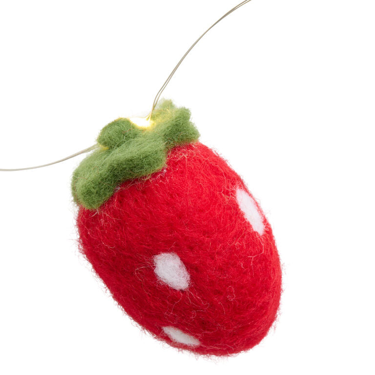Red Strawberry Felt String Lights with Battery Box showing its structure