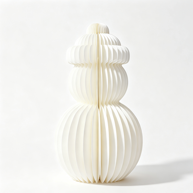 Cream Snowman Accordion Paper Christmas Lamp on a white background