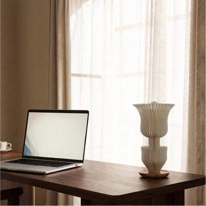 Cream Double Tulip Accordion Paper Table Lamp showing its structure