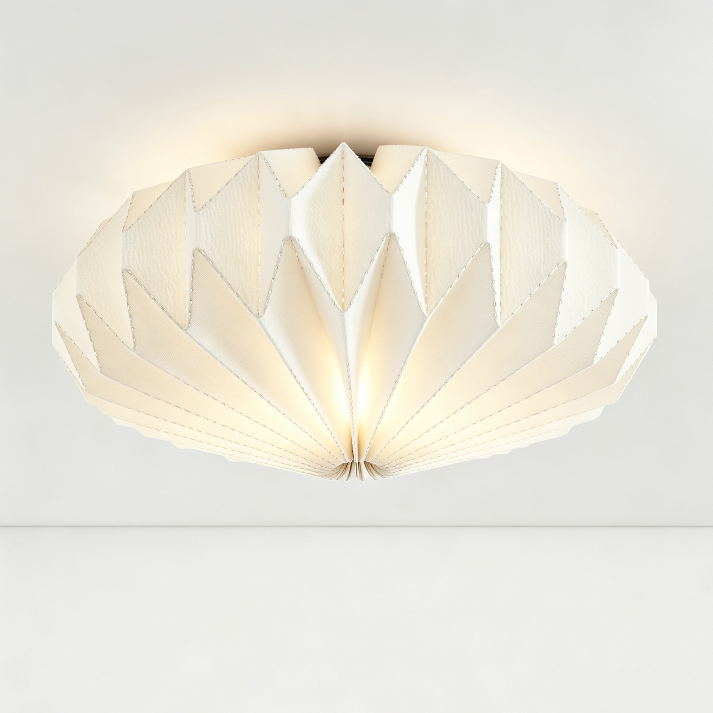 Cream Origami Folded Paper Ceiling Lampshade on a white background