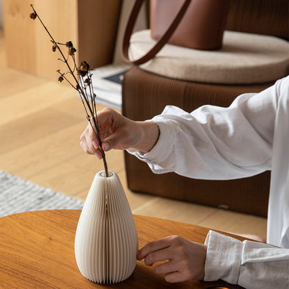 Folded Custom Pleated Honeycomb Paper Vase Collection for compact storage and shipping