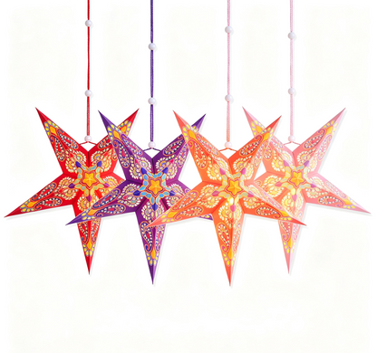 Colorful Printed Five-Point Paper Star Lampshade Set showing its structure