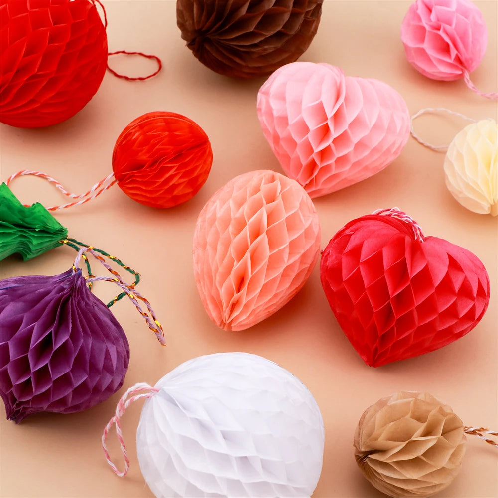Colorful honeycomb heart decorations for private-label string lights
