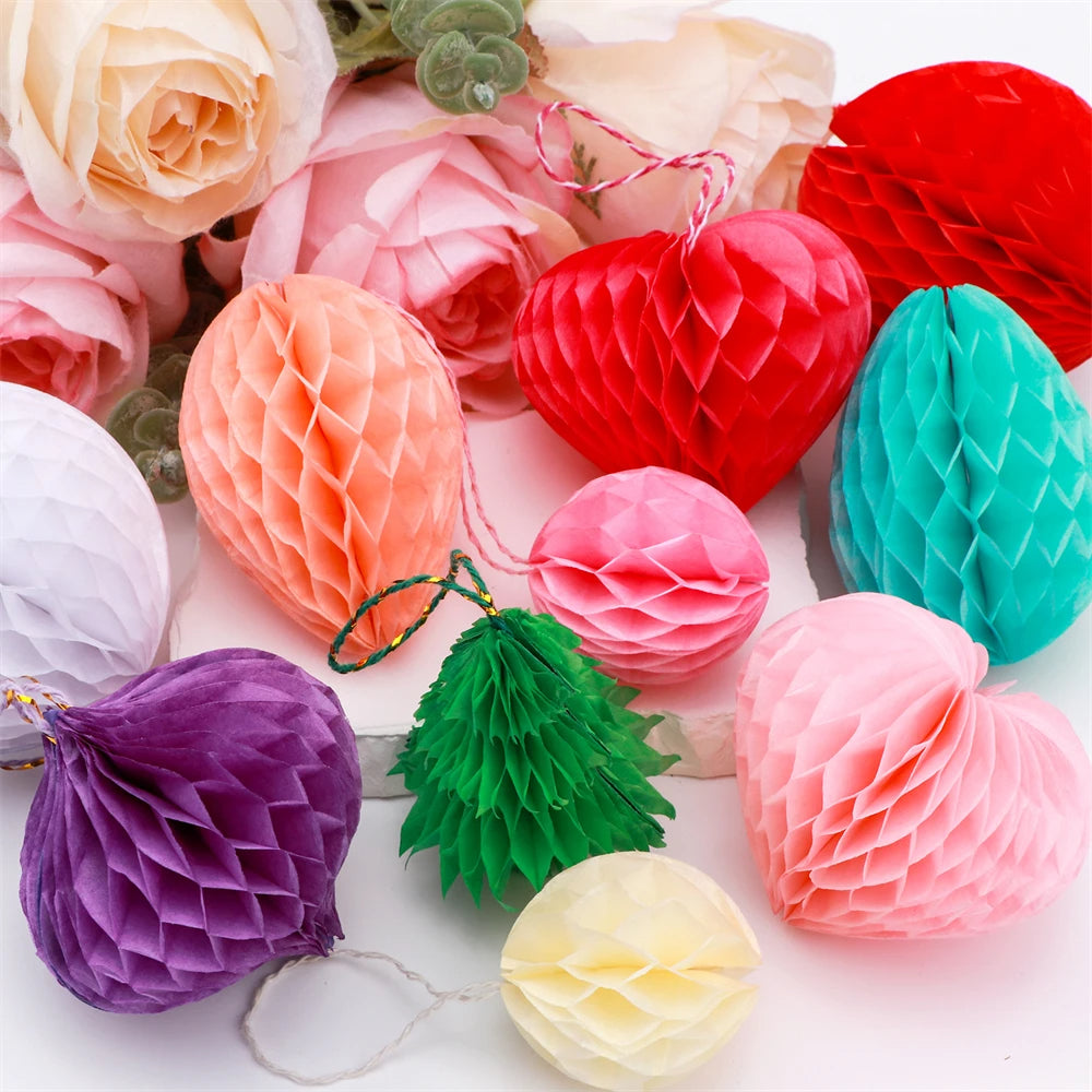 Colorful honeycomb paper shapes for custom decorative string lights