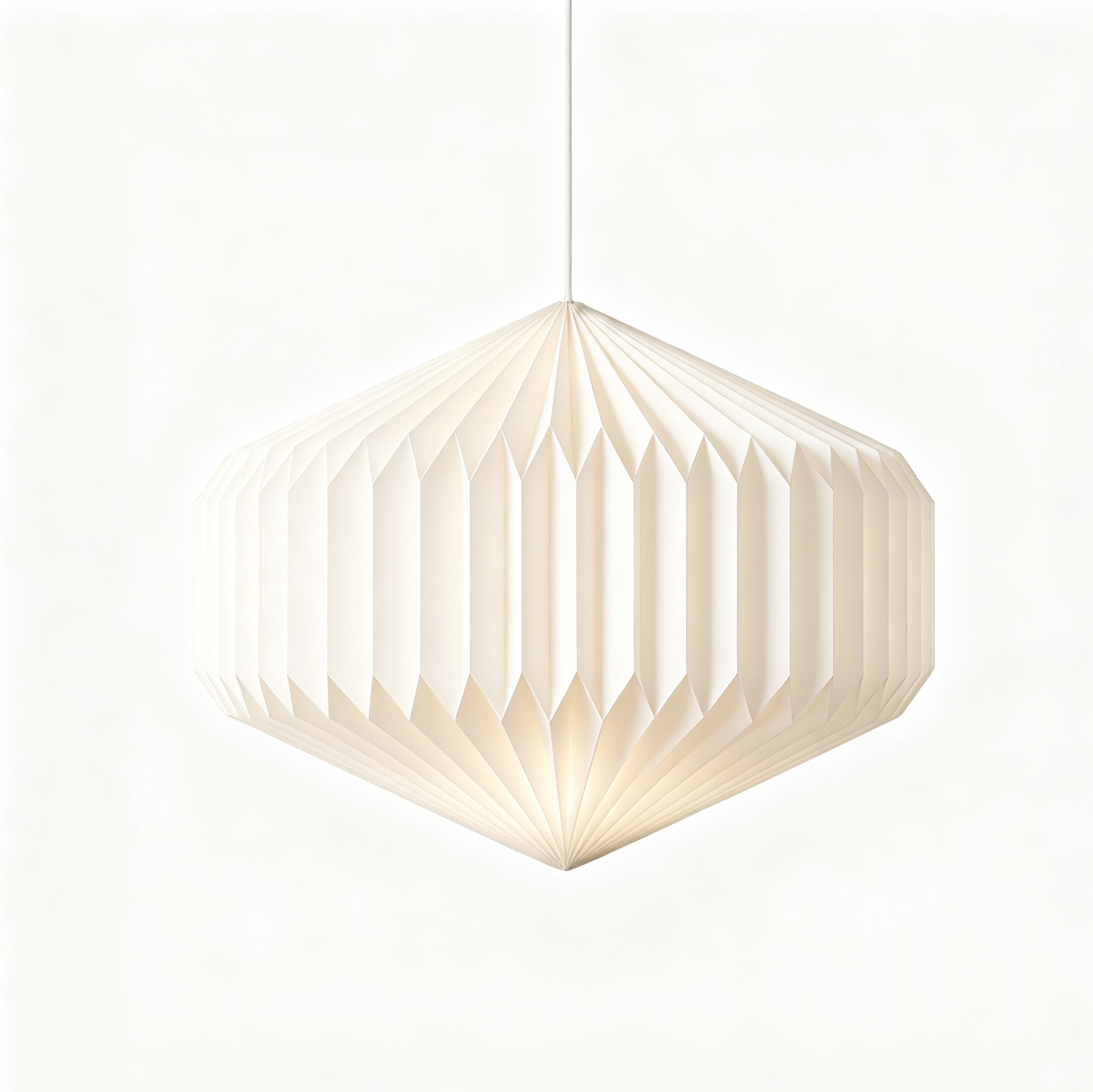 Diamond Origami Pleated Paper Pendant Lamp on a white background