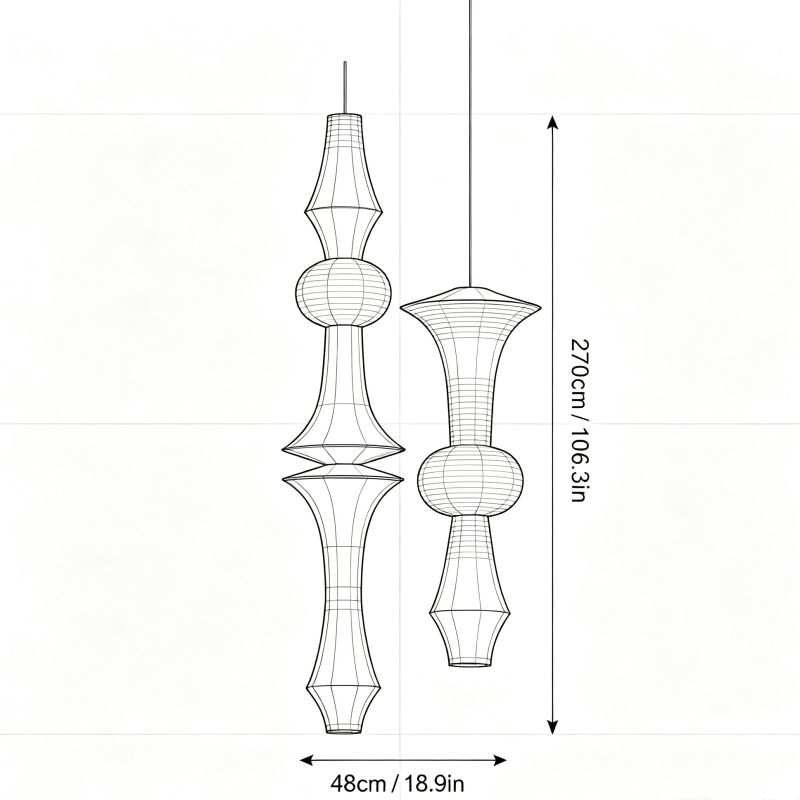 Sculptural Layered Rice Paper Pendant Lamp showing its structure