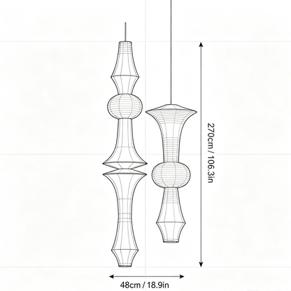 Sculptural Layered Rice Paper Pendant Lamp showing its structure