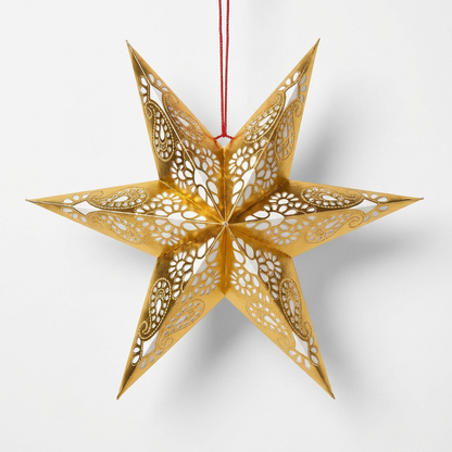 Double-Layered Gold Cutout Paper Star Lampshade on a white background