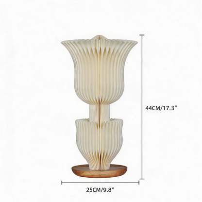 Folded Cream Double Tulip Accordion Paper Table Lamp for compact storage and shipping