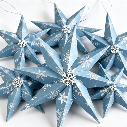 Snowflake Print Paper Christmas Star Ornament on a white background