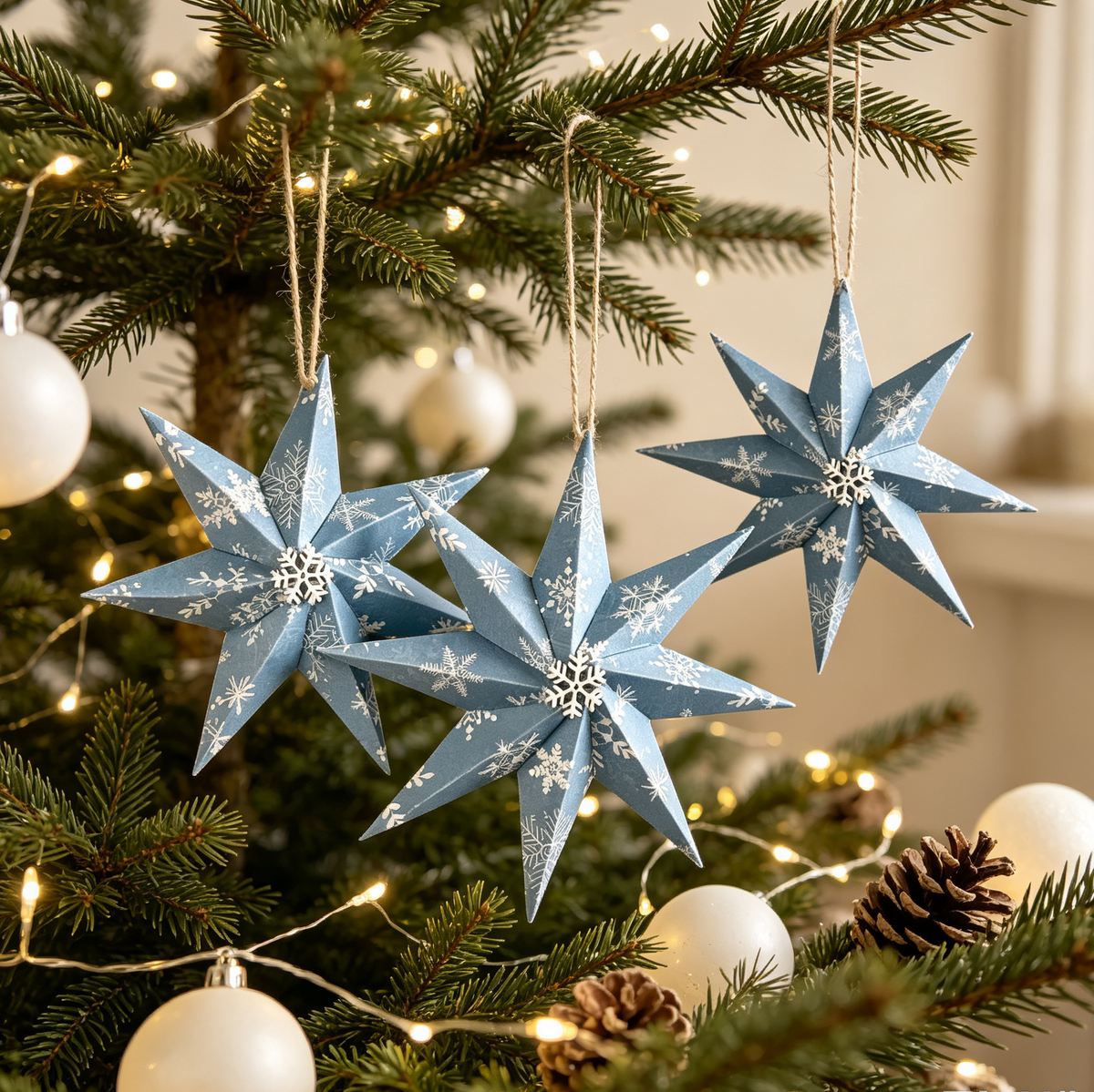 Snowflake Print Paper Christmas Star Ornament showing its structure