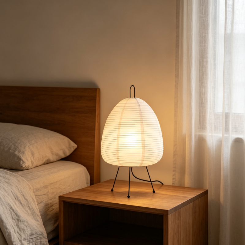 Egg-Shaped Rice Paper Table Lamp with Metal Tripod Stand showing its structure