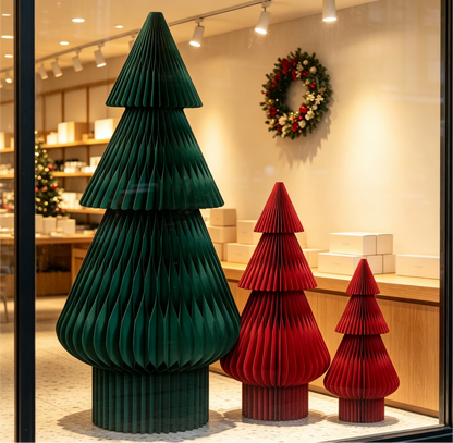 Folded Large Foldable Honeycomb Paper Christmas Tree for compact storage and shipping