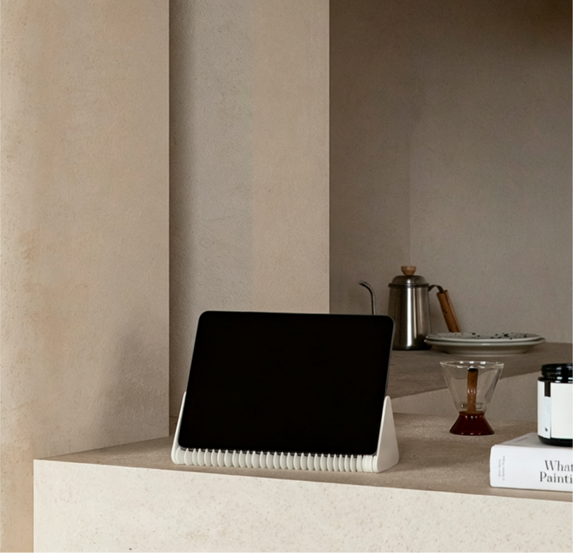 Honeycomb Paper Phone Stand in a modern living room setting with natural light
