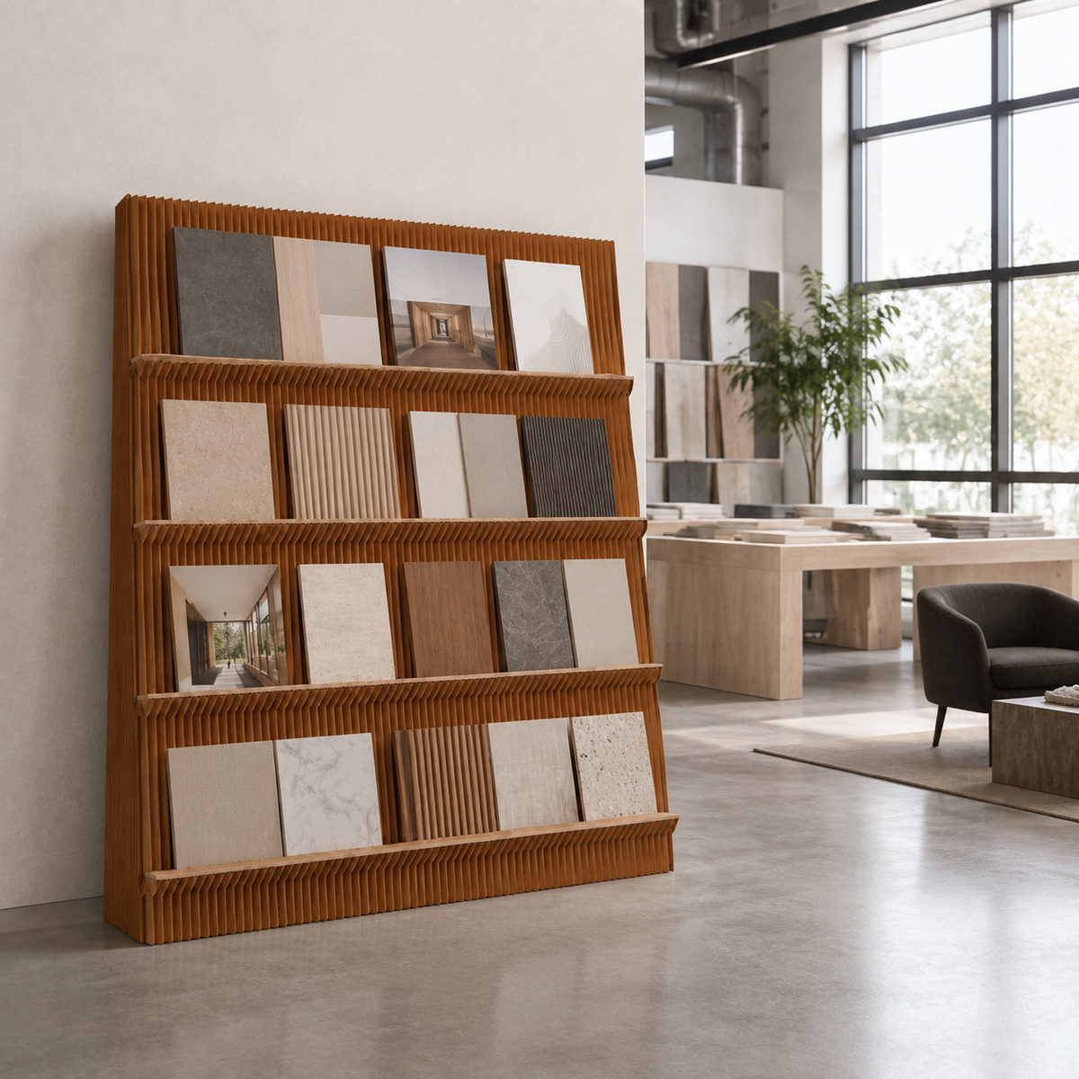 Custom Wide Honeycomb Paper Magazine Display Rack showing its structure