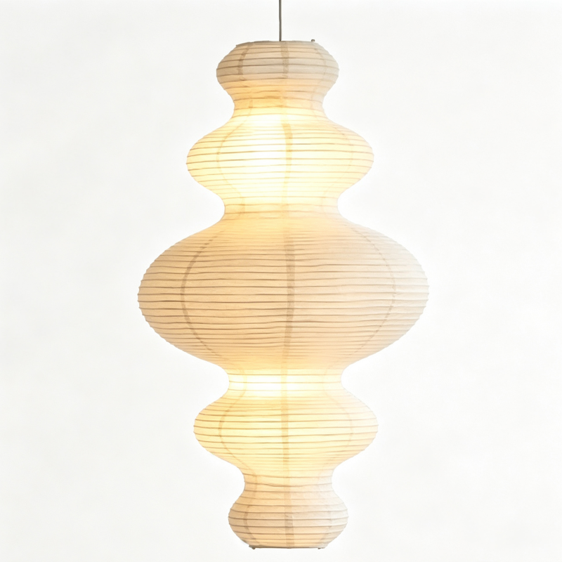 Gourd-Shaped Rice Paper Pendant Lampshade on a white background