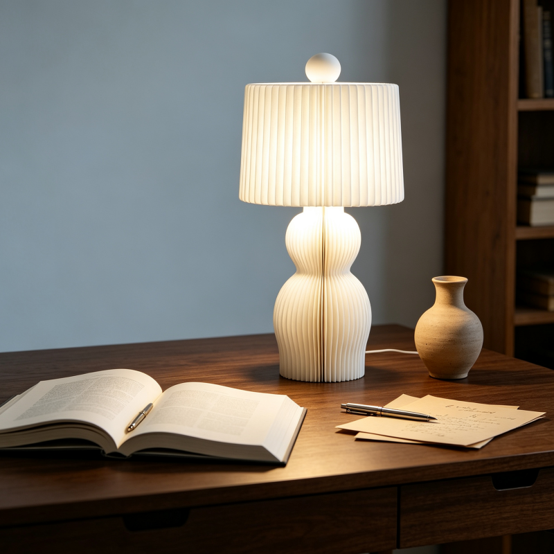 Cream Pleated Honeycomb Paper Table Lamp showing its structure