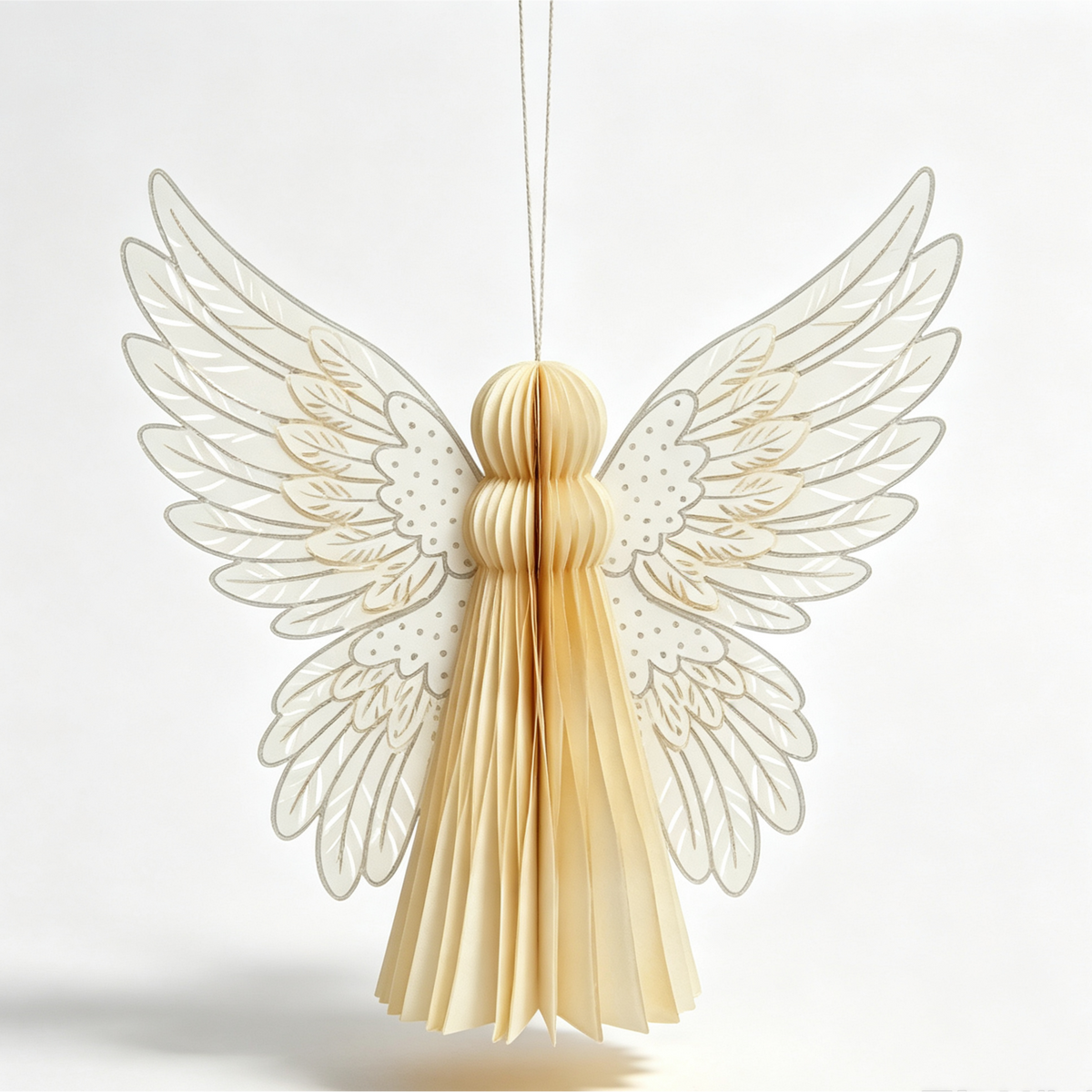 Honeycomb Paper Angel Christmas Hanging Ornament on a white background