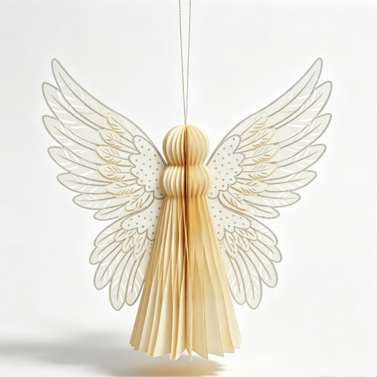 Honeycomb Paper Angel Christmas Hanging Ornament on a white background