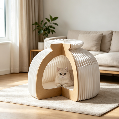 Honeycomb Paper Pet House showing its structure and design details