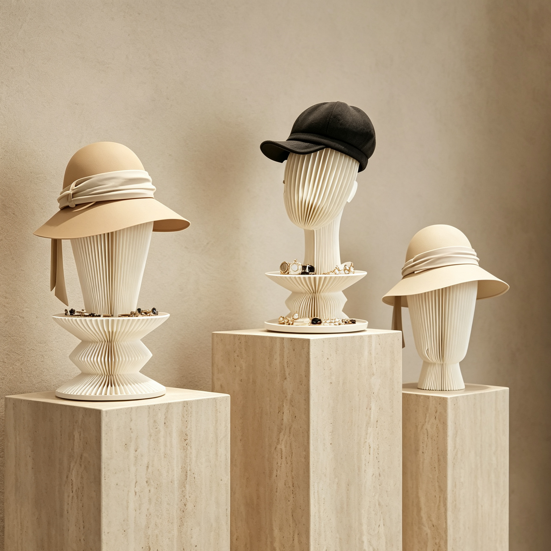 Folded Honeycomb Paper Hat Display Stand for compact storage and shipping