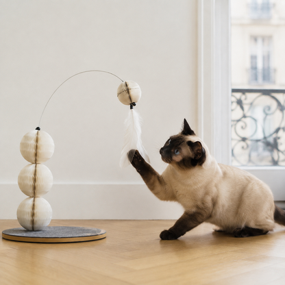 Folded Interactive Honeycomb Paper Cat Toy for compact storage and shipping
