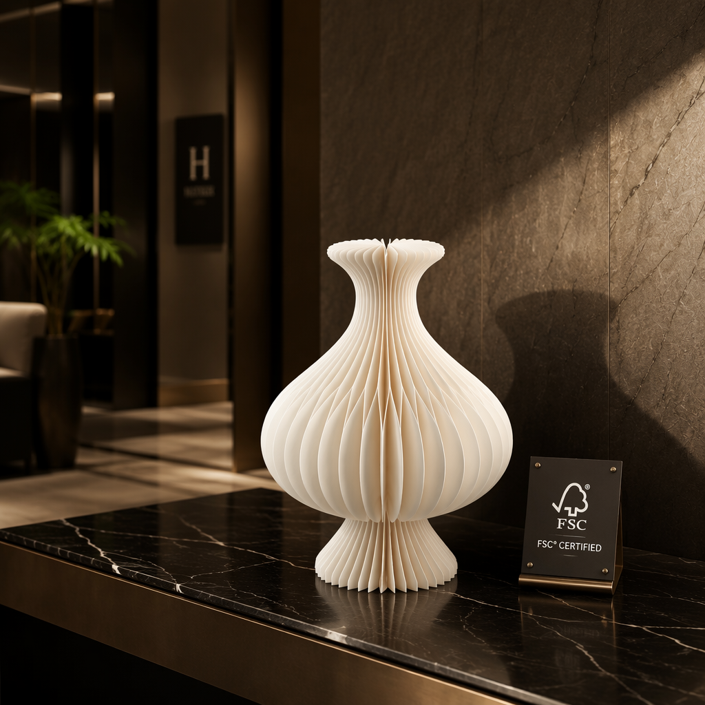 Honeycomb Paper Vase Set showing its structure and design details