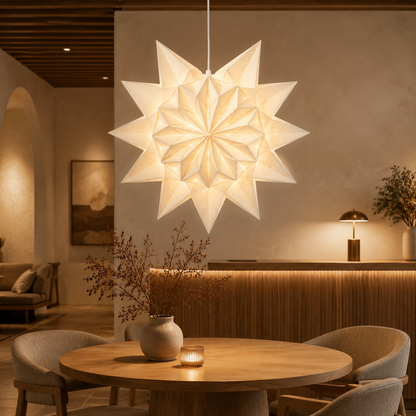 Layered Ivory Paper Star Lampshade showing its structure and design details