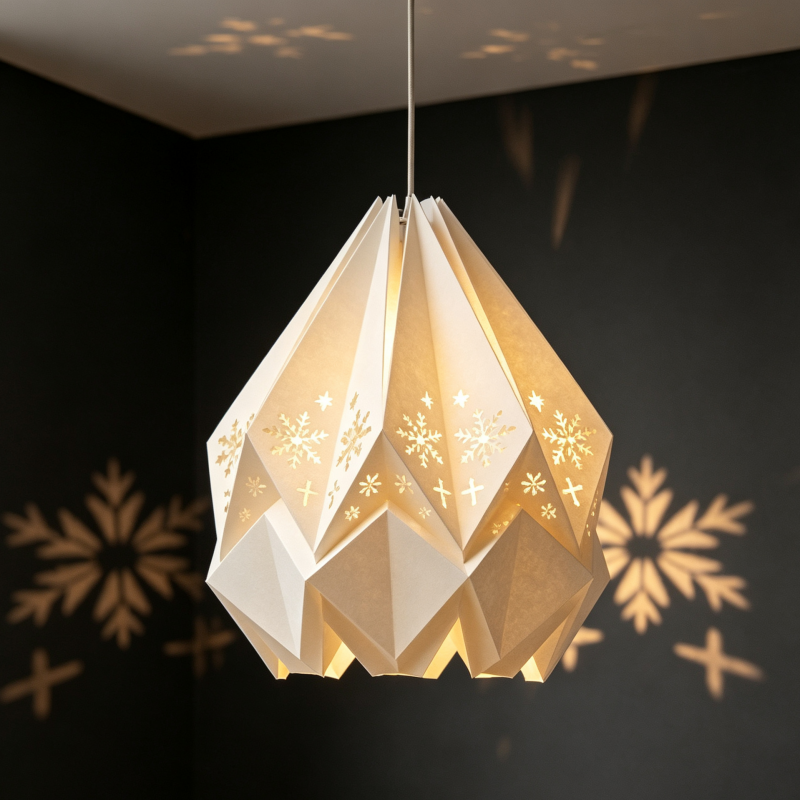 White Cutout Origami Paper Pendant Lamp showing its structure