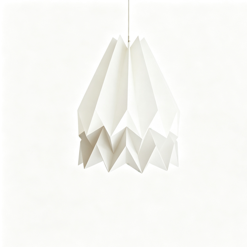 White Origami Paper Pendant Lamp on a white background, shown from the front
