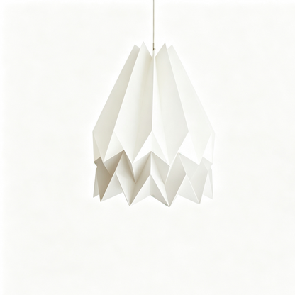 White Origami Paper Pendant Lamp on a white background, shown from the front
